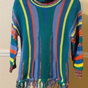 Umgee Colorful Striped Sweater with Fringe